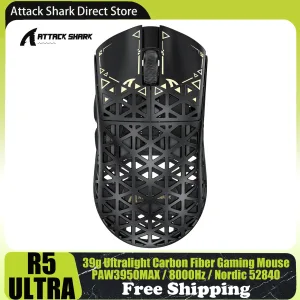 ATTACK SHARK R5 Ultra Carbon Fiber Wireless Gaming Mouse, PixArt PAW3950MAX Gaming Sensor, 42000DPI, 8000Hz, MCU Nordic 52840