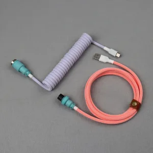 LANO USB A to Type C for Mechanical Gaming Keyboard Double Sleeved Wire with GX16 Detachable Aviator Coiled Power Cable
