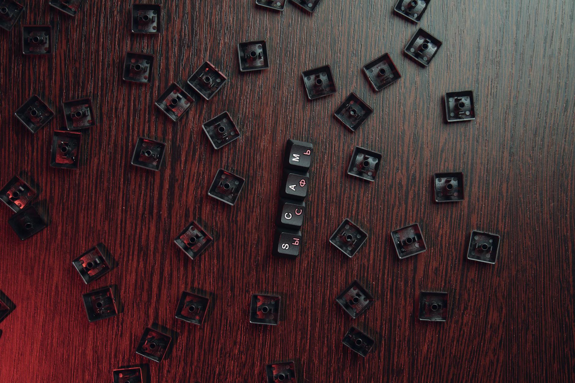 keycaps on a brown surface