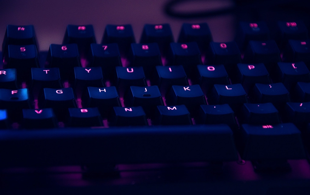 purple backlit mechanical keyboard as